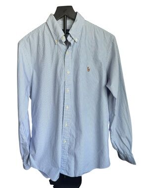 Ralph Lauren Blue Stripe Button Down Shirt Pony Logo Preppy Classic M